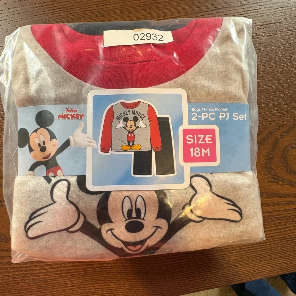 Disney Mickey Mouse Pajama Set Boys‎ 3T Red Gray NEW 2-Piece Flannel Sleepwear